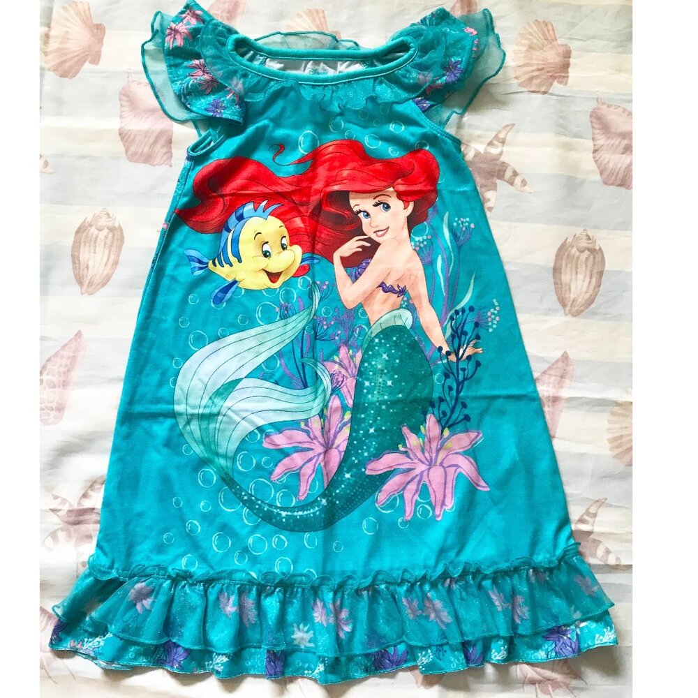 NEW Disney Store Girls Mermaid Nightgown Ruffled Dress Sz 3  7/8